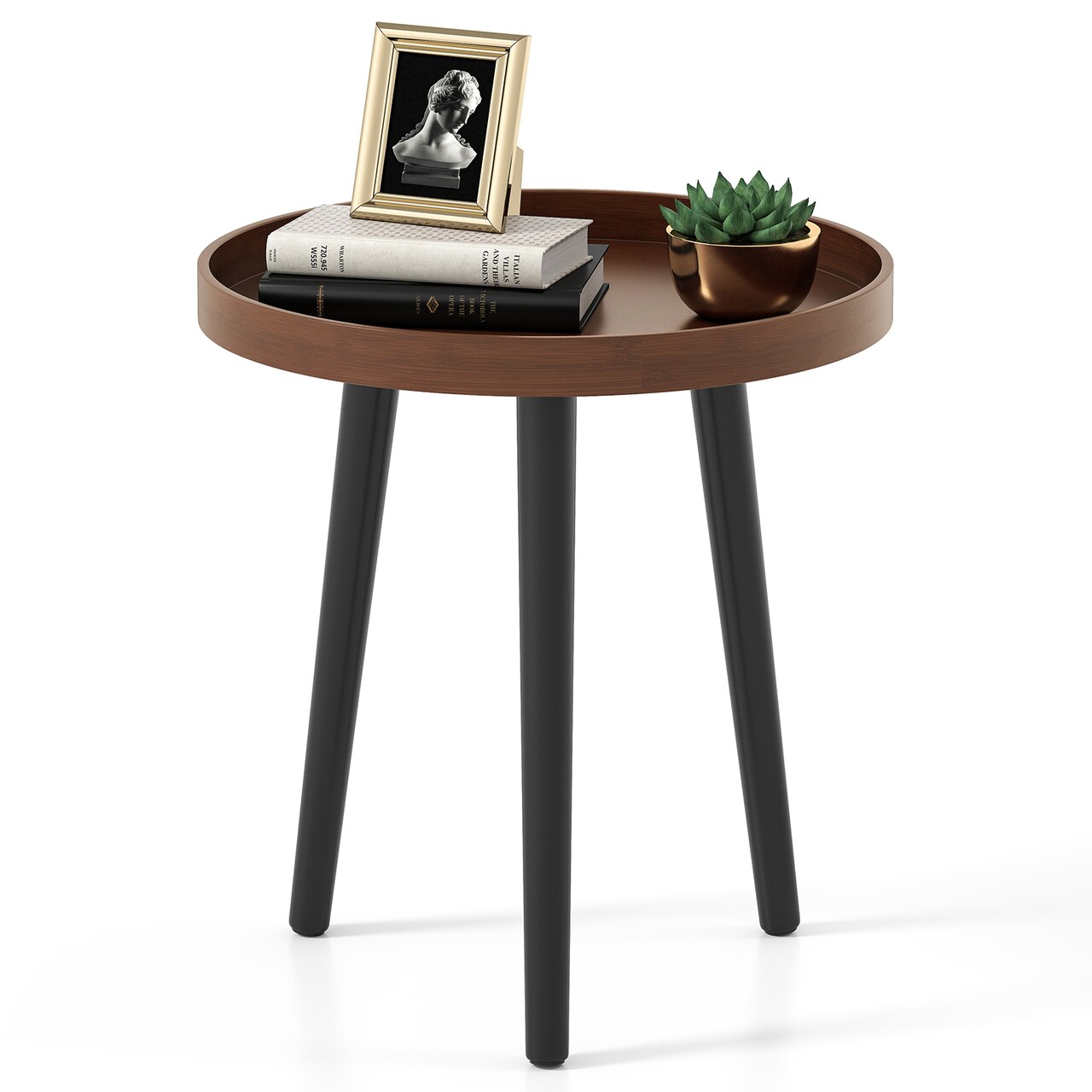 Compact Wooden Tray Side Table Round End Table for Sofa or Bed